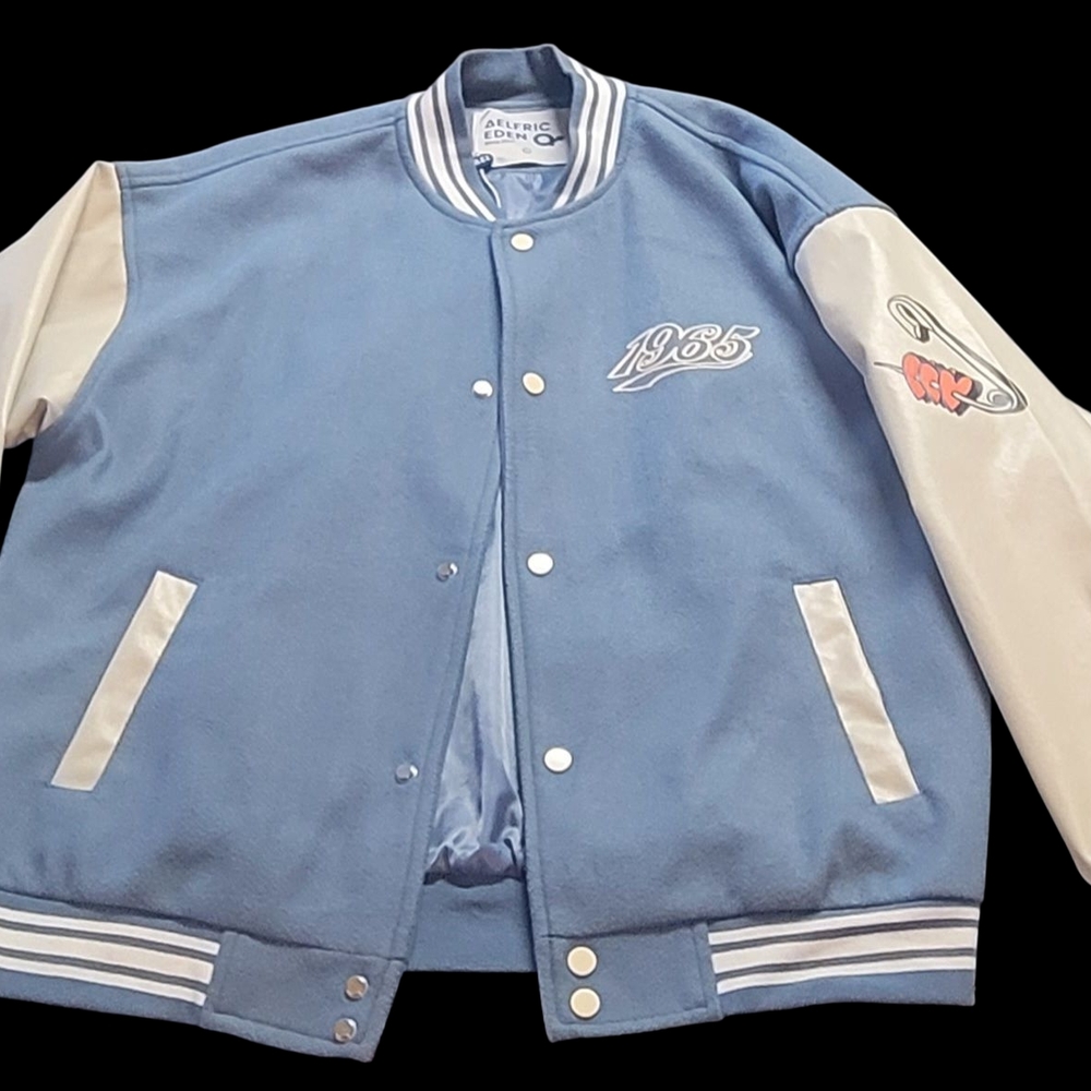 Aelfric Eden Blue and White Bomber Jacket with Ribbed Trim